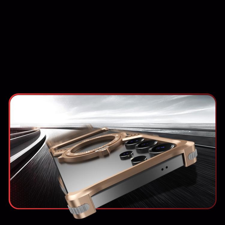 For Samsung Galaxy S25 Ultra 5G S Shaped 360 Holder Airbag Frameless MagSafe Metal Phone Case(Space Gray)