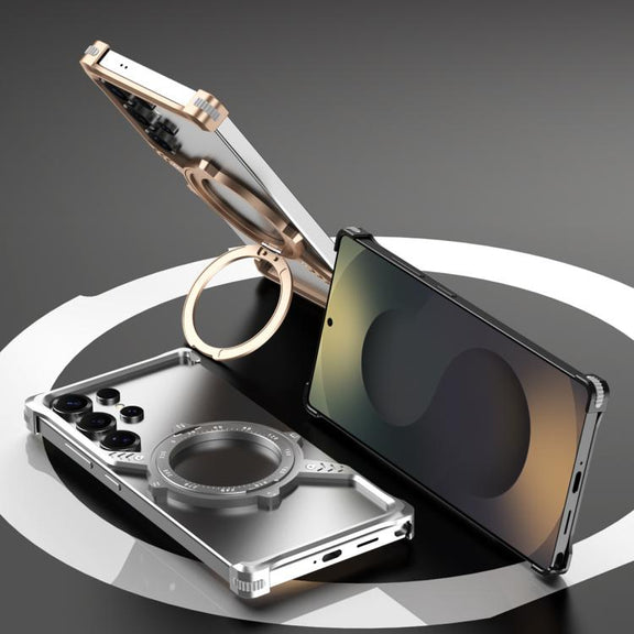 For Samsung Galaxy S24 Ultra 5G S Shaped 360 Holder Airbag Frameless MagSafe Metal Phone Case(Space Gray)