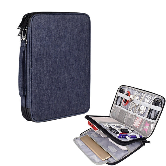 SM01 Multi-function Water-resistant Double Layer Data Cable Earphone U Disk Digital Accessories Storage Bag, Size: L(Navy Blue)