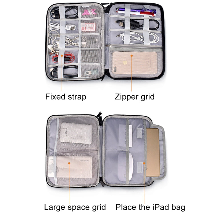 SM01 Multi-function Water-resistant Double Layer Data Cable Earphone U Disk Digital Accessories Storage Bag, Size: L(Navy Blue)
