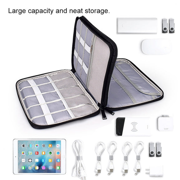 SM01 Multi-function Water-resistant Double Layer Data Cable Earphone U Disk Digital Accessories Storage Bag, Size: L(Navy Blue)
