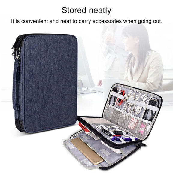 SM01 Multi-function Water-resistant Double Layer Data Cable Earphone U Disk Digital Accessories Storage Bag, Size: L(Navy Blue)