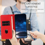 For iPhone 17 Strong Magnetic Frosted Flip Leather Phone Case(Red)