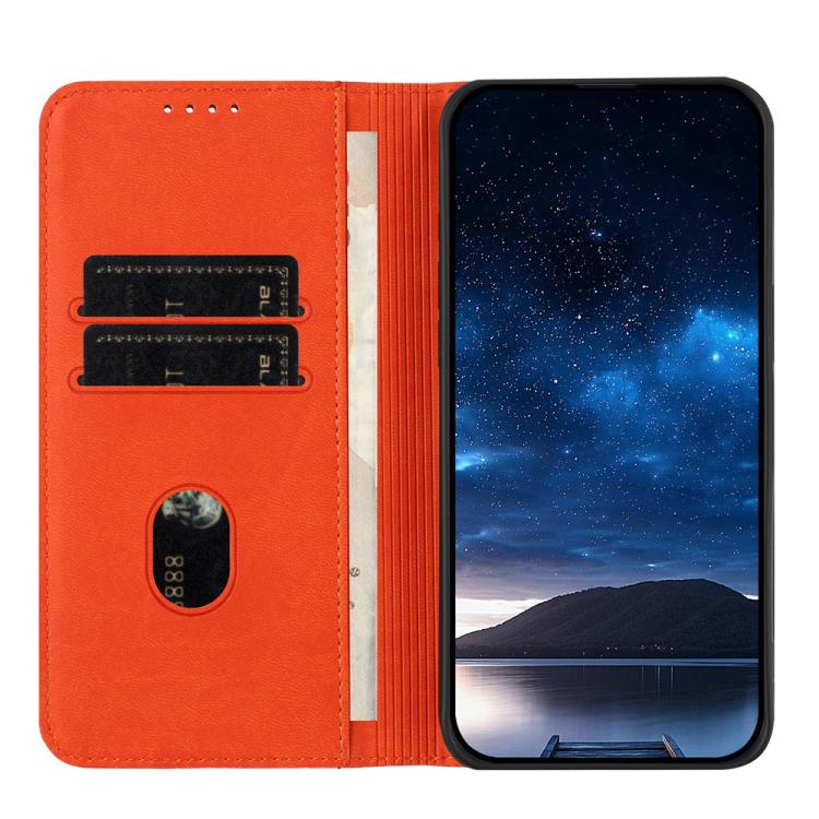 For iPhone 17 Pro Strong Magnetic Frosted Flip Leather Phone Case(Orange)
