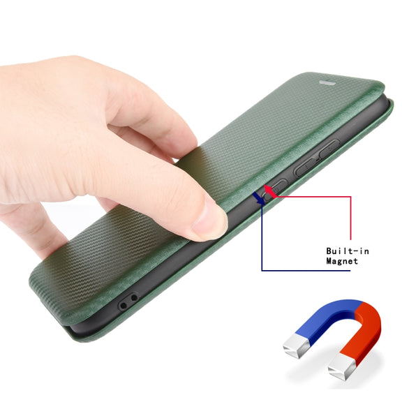 For Ulefone Note 9P Carbon Fiber Texture Horizontal Flip TPU + PC + PU Leather Case with Card Slot(Green)