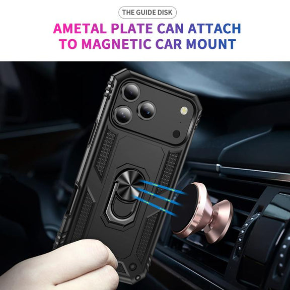 For iPhone 17 Pro Max Shockproof TPU Hybrid PC Phone Case with Holder(Black)
