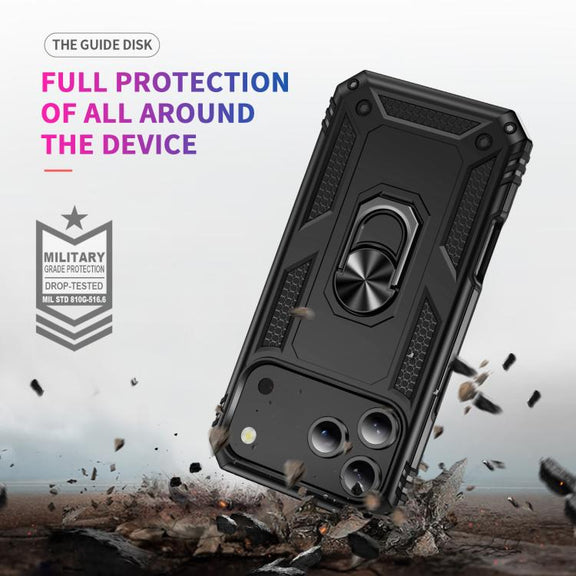 For iPhone 17 Pro Max Shockproof TPU Hybrid PC Phone Case with Holder(Black)