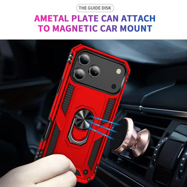 For iPhone 17 Pro Max Shockproof TPU Hybrid PC Phone Case with Holder(Red)