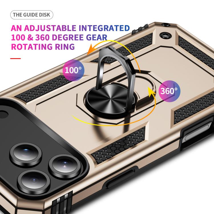 For iPhone 17 Pro Max Shockproof TPU Hybrid PC Phone Case with Holder(Gold)