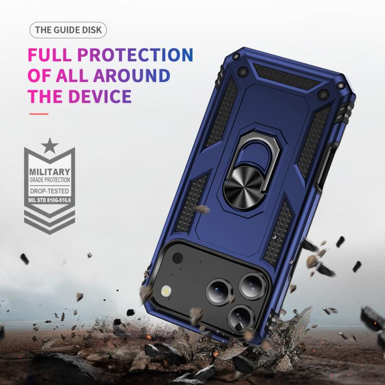 For iPhone 17 Pro Max Shockproof TPU Hybrid PC Phone Case with Holder(Blue)