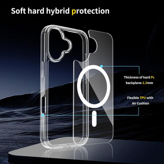 For iPhone 17 Scratchproof PC Hybrid TPU Magsafe Phone Case(Transparent)