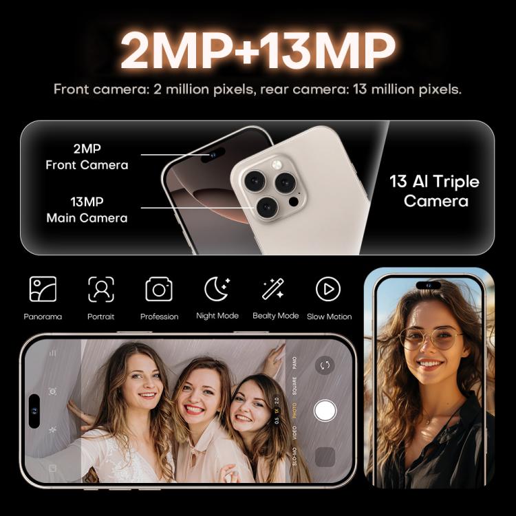 I16 Pro Max / PDQ6, 4GB+64GB, 6.58 inch Android 10 MTK6739 Quad Core, Network: 4G, Dual SIM, Plug:EU Plug(Gold)