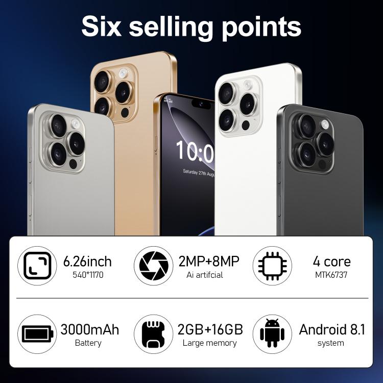 I16 Pro Max / ZPT93, 2GB+16GB, 6.26 inch Android 8.1 MTK6737 Quad Core, Network: 4G, Dual SIM, Plug:US Plug(White)