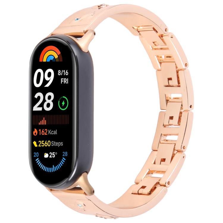 For Xiaomi Smart Band 9 / 8 Diamond Quick Release Chain Bracelet Metal Watch Band(Rose Gold)