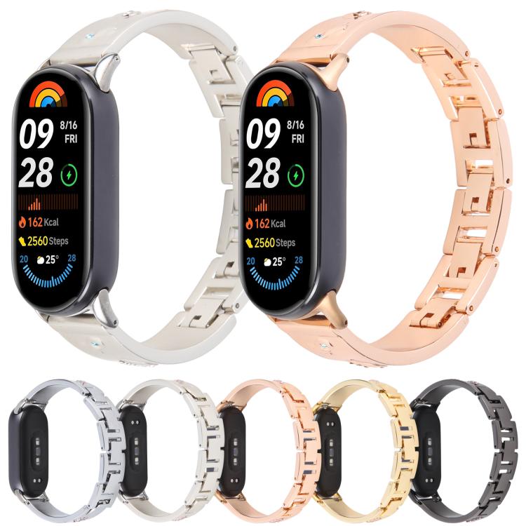 For Xiaomi Smart Band 9 / 8 Diamond Quick Release Chain Bracelet Metal Watch Band(Rose Gold)