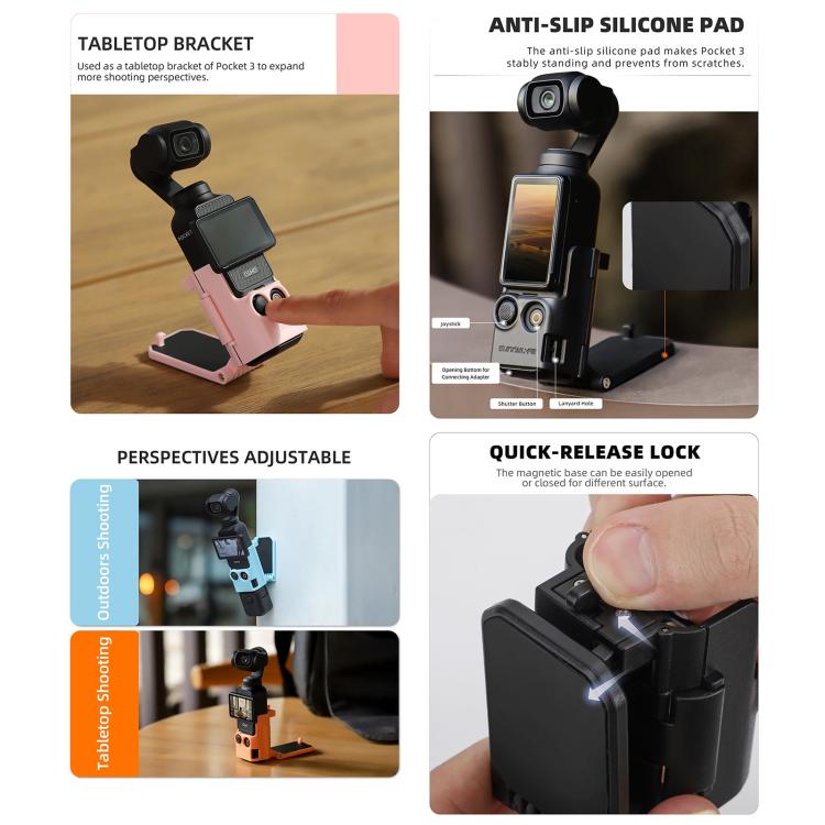 For DJI OSMO Pocket 3 Sunnylife Multifunctional Magnetic Mount Tabletop Base Bracket(Yellow)