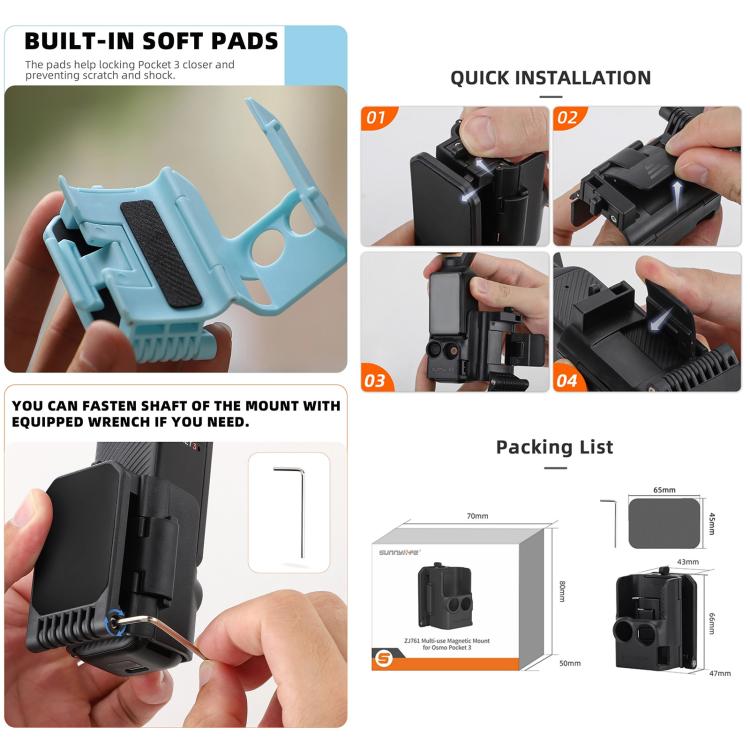 For DJI OSMO Pocket 3 Sunnylife Multifunctional Magnetic Mount Tabletop Base Bracket(Pink)