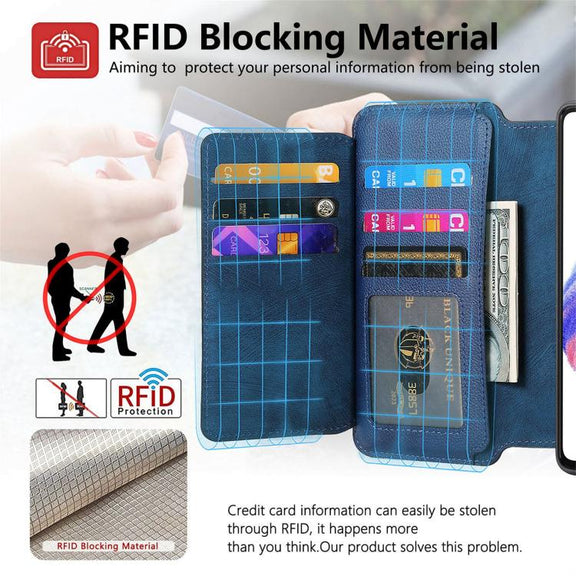 For Honor 400 Global 156.5mm CaseNeo MagSafe RFID Anti-theft Zipper Wallet Retro Leather Phone Case(Blue)