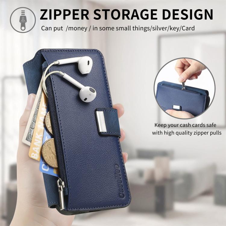 For Honor 400 Global 156.5mm CaseNeo MagSafe RFID Anti-theft Zipper Wallet Retro Leather Phone Case(Blue)