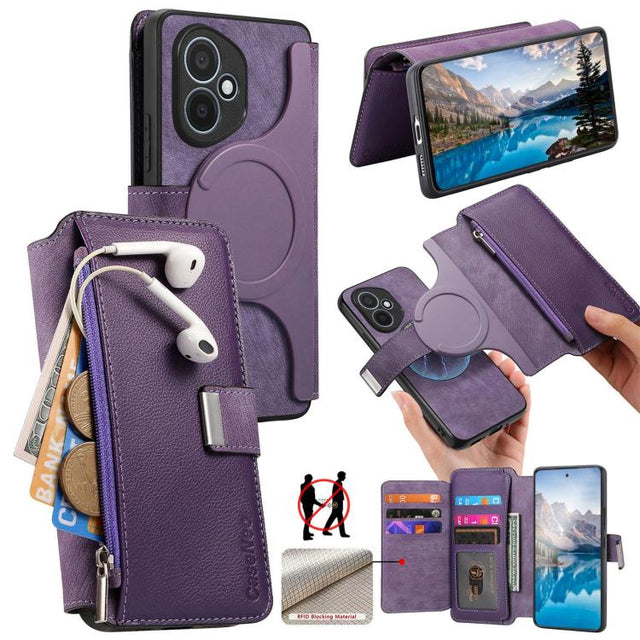 For Honor 400 Global 156.5mm CaseNeo MagSafe RFID Anti-theft Zipper Wallet Retro Leather Phone Case(Purple)