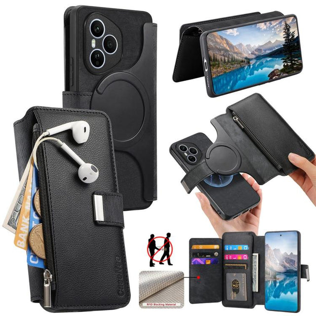 For Honor 400 Pro Global 160.8mm CaseNeo MagSafe RFID Anti-theft Zipper Wallet Retro Leather Phone Case(Black)
