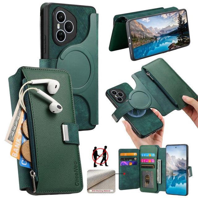 For Honor 400 Pro Global 160.8mm CaseNeo MagSafe RFID Anti-theft Zipper Wallet Retro Leather Phone Case(Green)