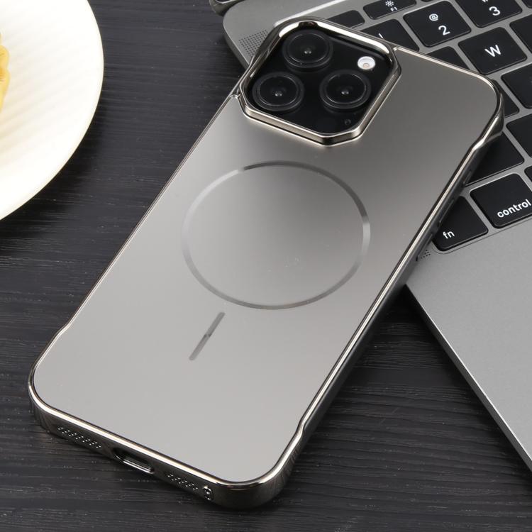 For iPhone 16e Electroplating Frameless Frosted Anti-Glare PC MagSafe Phone Case(Titanium Gray)
