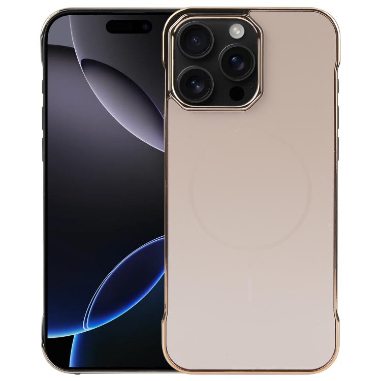 For iPhone 16 Pro Electroplating Frameless Frosted Anti-Glare PC MagSafe Phone Case(Desert Gold)