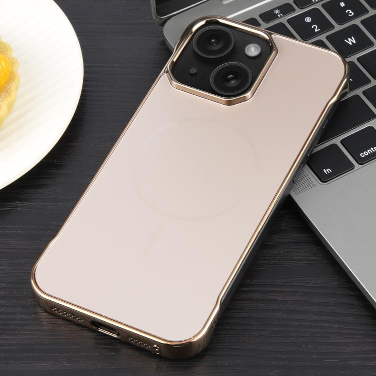 For iPhone 15 Plus / 14 Plus Electroplating Frameless Frosted Anti-Glare PC MagSafe Phone Case(Desert Gold)