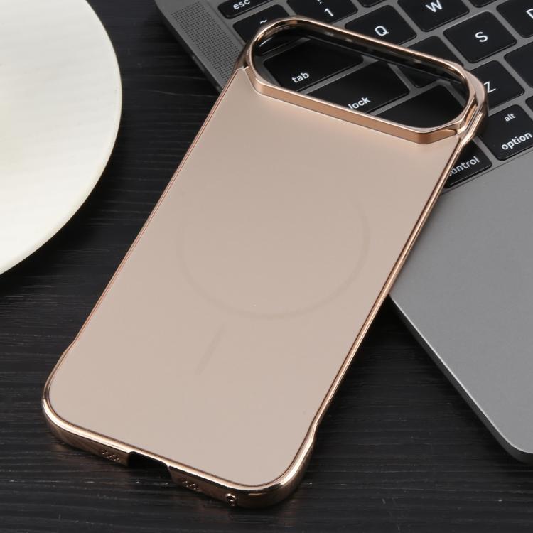 For iPhone 17 Air Electroplating Frameless Frosted Anti-Glare PC MagSafe Phone Case(Desert Gold)