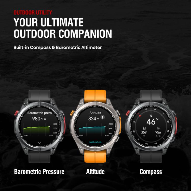 Zeblaze Stratos 4 Rugged Outdoor GPS Smart Watch 1.43 inch Screen 5 ATM & IP69K(Black)