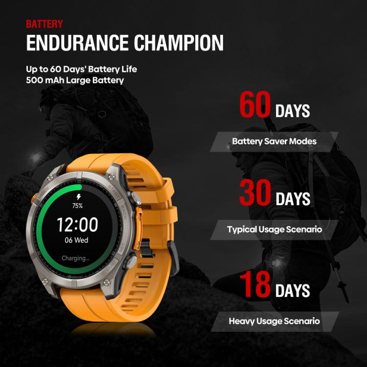 Zeblaze Stratos 4 Rugged Outdoor GPS Smart Watch 1.43 inch Screen 5 ATM & IP69K(Black)