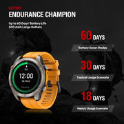 Zeblaze Stratos 4 Rugged Outdoor GPS Smart Watch 1.43 inch Screen 5 ATM & IP69K(Black)