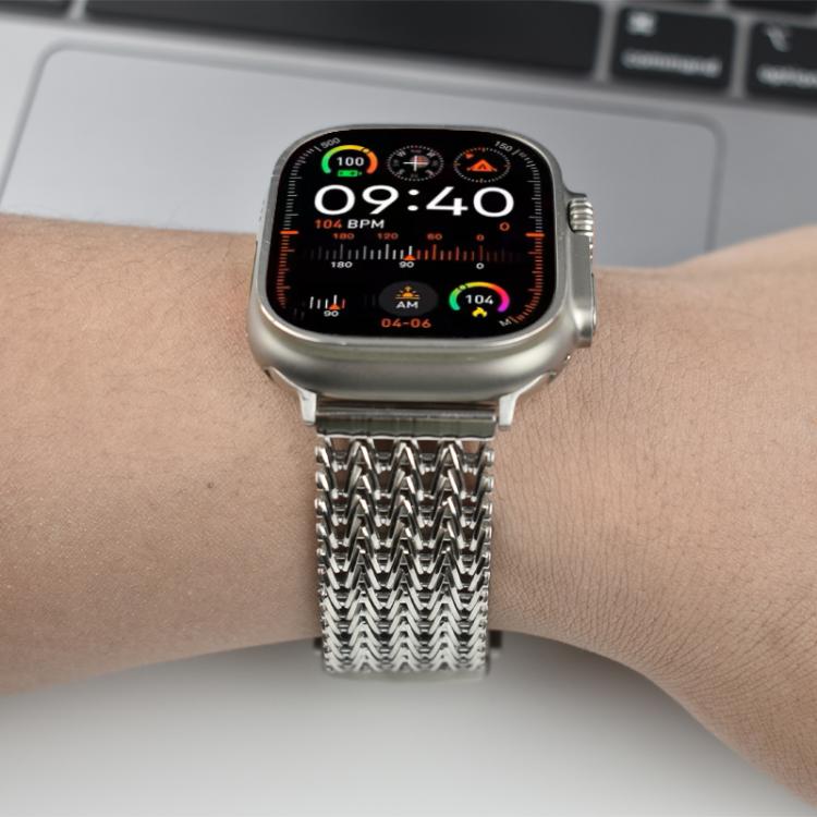 For Apple Watch 46mm / 49mm / 45mm / 44mm Mesh Magnetic Stainless Steel Watch Band(Black)