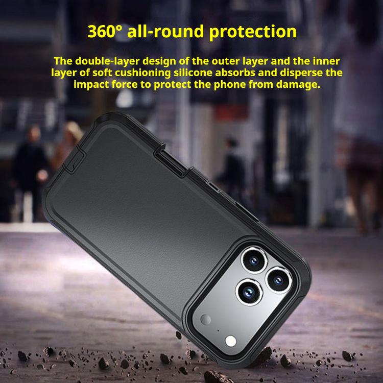 For iPhone 17 Pro Max Kalebol Shockproof PC Hybrid TPU Phone Case with Back Clip(Black)