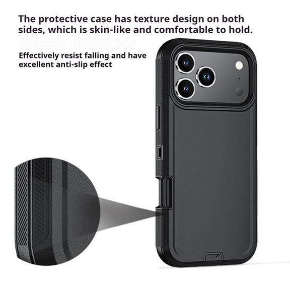 For iPhone 17 Pro Max Kalebol Shockproof PC Hybrid TPU Phone Case with Back Clip(Black)