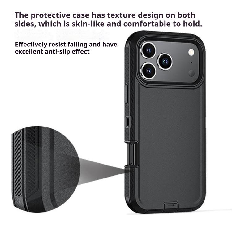 For iPhone 17 Pro Max Kalebol Shockproof PC Hybrid TPU Phone Case with Back Clip(Black)
