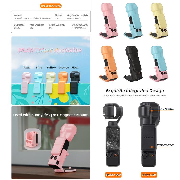 For DJI OSMO Pocket 3 Sunnylife Colorful Gimbal Cover Camera Protector Screen Protective Case(Blue)