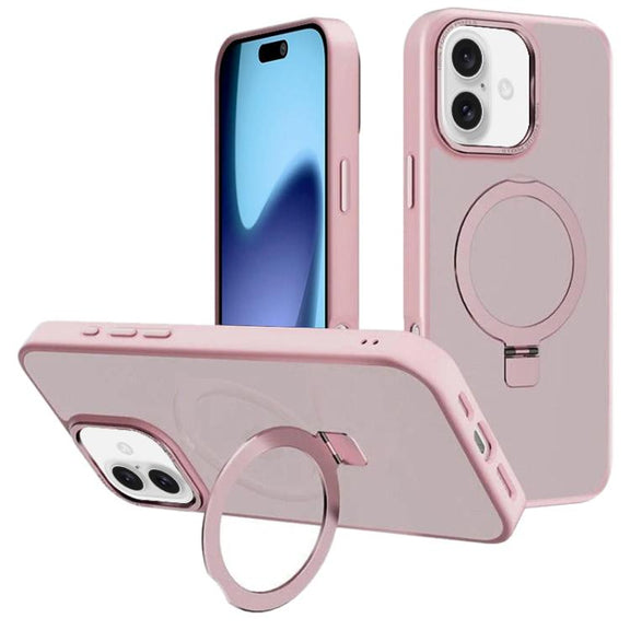 For iPhone 17 Kalebol Metal Lens Frame MagSafe Holder Frosted PC Phone Case(Pink)