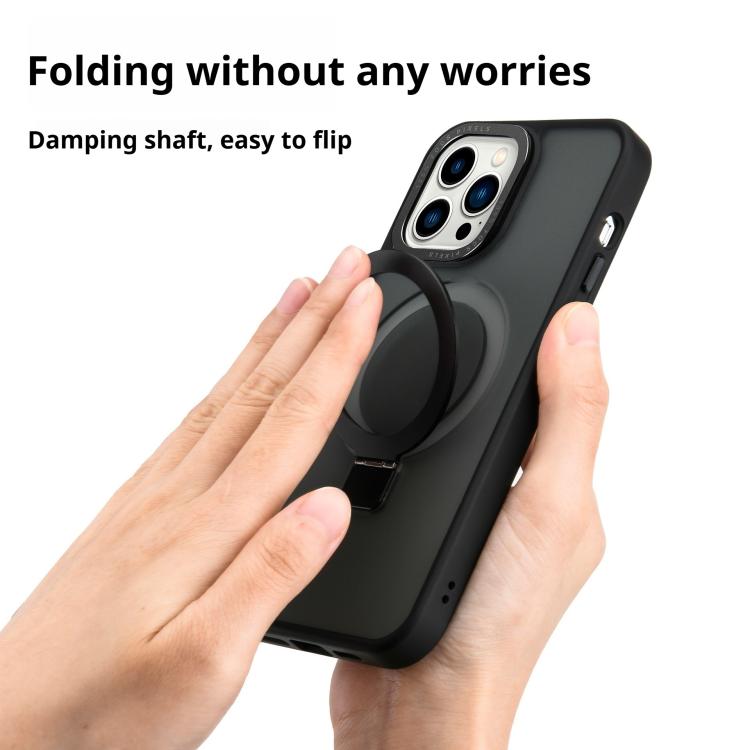 For iPhone 17 Pro Kalebol Metal Lens Frame MagSafe Holder Frosted PC Phone Case(Frosted White)