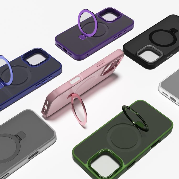 For iPhone 17 Pro Kalebol Metal Lens Frame MagSafe Holder Frosted PC Phone Case(Frosted White)