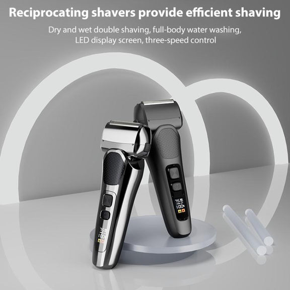 Full Body Washable LED Digital Display Reciprocating Electric Shaver(Exclusive Black + 1 Set of Blades)