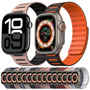 For Apple Watch 46mm / 49mm / 45mm / 44mm Cylinder Magnetic Two-color Loop Silicone Watch Band(Dark Green White)