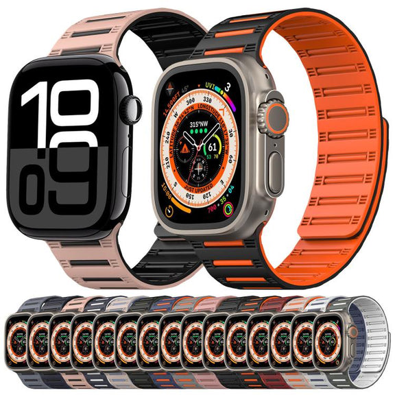 For Apple Watch 46mm / 49mm / 45mm / 44mm Cylinder Magnetic Two-color Loop Silicone Watch Band(Starlight)
