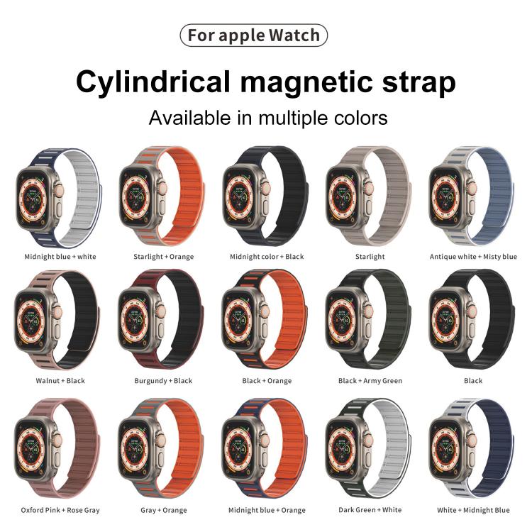 For Apple Watch 42mm / 41mm / 40mm / 38mm Cylinder Magnetic Two-color Loop Silicone Watch Band(Black White)