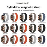 For Apple Watch 46mm / 49mm / 45mm / 44mm Cylinder Magnetic Two-color Loop Silicone Watch Band(Dark Green White)