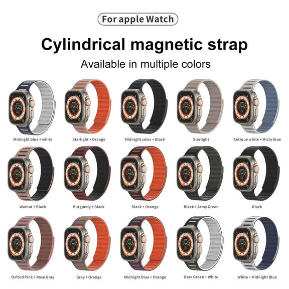 For Apple Watch 46mm / 49mm / 45mm / 44mm Cylinder Magnetic Two-color Loop Silicone Watch Band(Dark Green White)