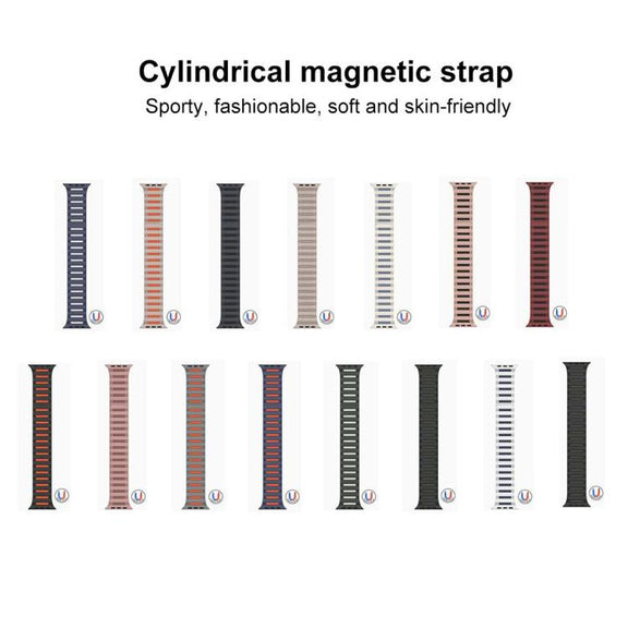 For Apple Watch 46mm / 49mm / 45mm / 44mm Cylinder Magnetic Two-color Loop Silicone Watch Band(Starlight Orange)