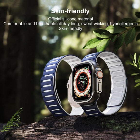For Apple Watch 46mm / 49mm / 45mm / 44mm Cylinder Magnetic Two-color Loop Silicone Watch Band(Grey Orange)