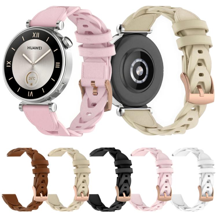 18mm Rose Gold Buckle Twist Leather Watch Band(White)